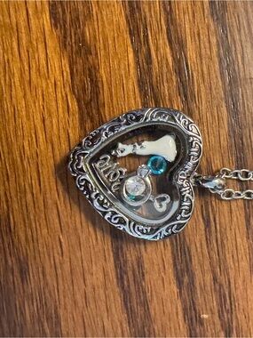Silver Heart Locket Necklace with Blue and Clear Crystals